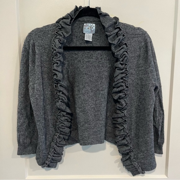 Anthropologie Tabitha Gray Knit Ruffle Cashmere Blend Cardigan Sweater - Picture 2 of 10